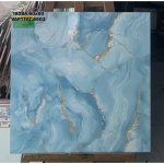 Gạch lát nền 60x60 vân đá marble màu xanh dương phối đường chỉ vàng