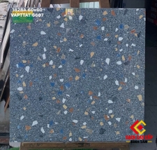 Gạch đá hạt Terrazzo 60x60 tone xám phối hạt nhiều màu