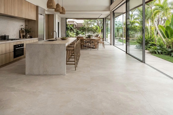 Gạch cao cấp lát nền phòng bếp hiện đại