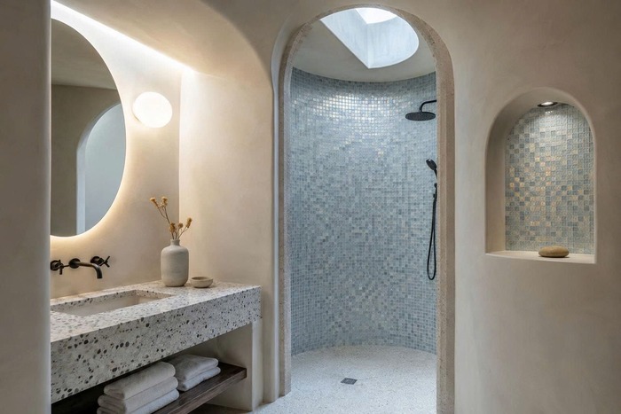 Phòng tắm sử dụng gạch mosaic xanh nhạt
