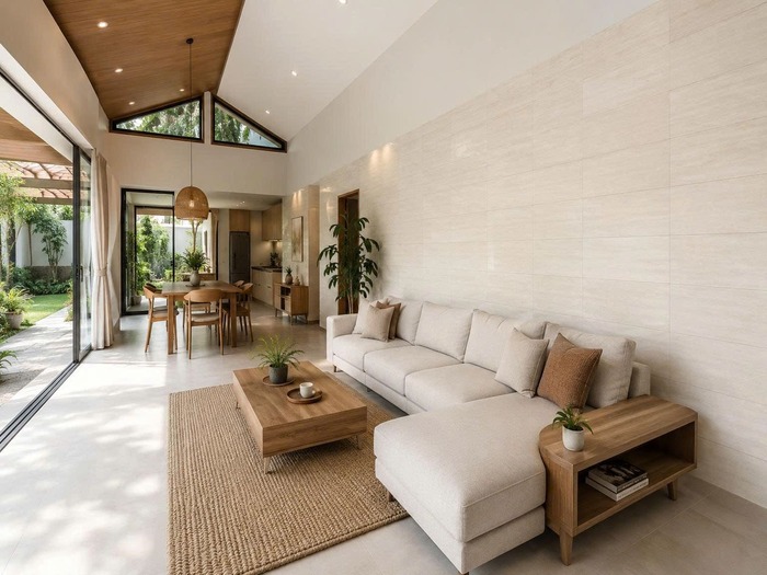Gạch ốp tường phòng khách nhà cấp 4