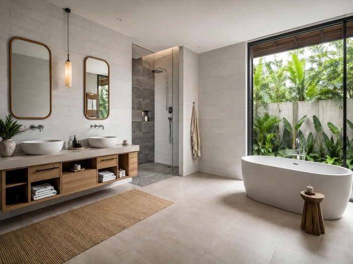Gạch ốp tường phòng tắm màu trắng xám