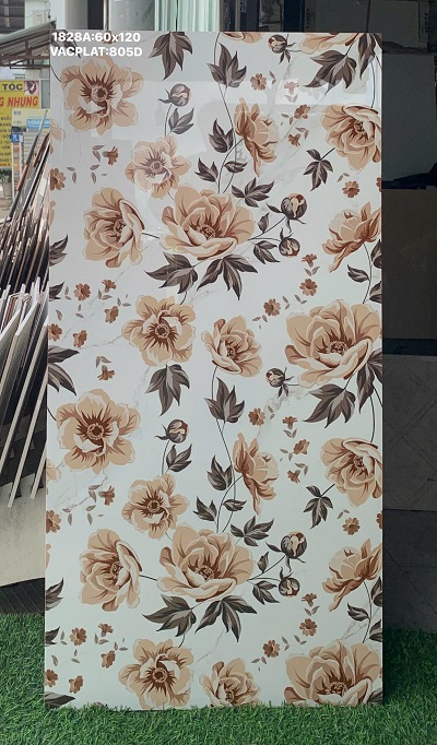 GẠCH 60X120 HỌA TIẾT HOA VINTAGE NÂU KEM BÓNG KIẾNG APODIO