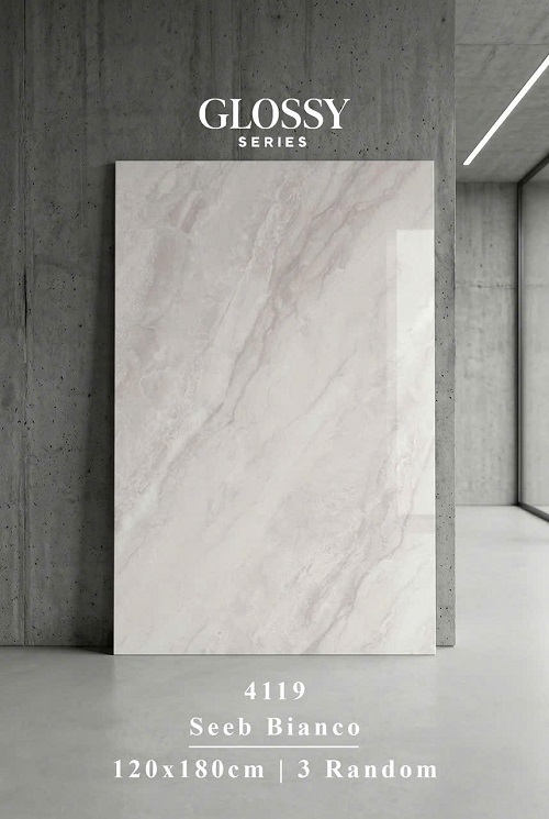 GẠCH 120X180 SEEB BIANCO TRẮNG KEM VÂN XÁM NHẸ BÓNG KIẾNG ẤN ĐỘ