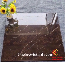 Gạch bóng kiếng khắc kim 80x80 đá nâu có vân